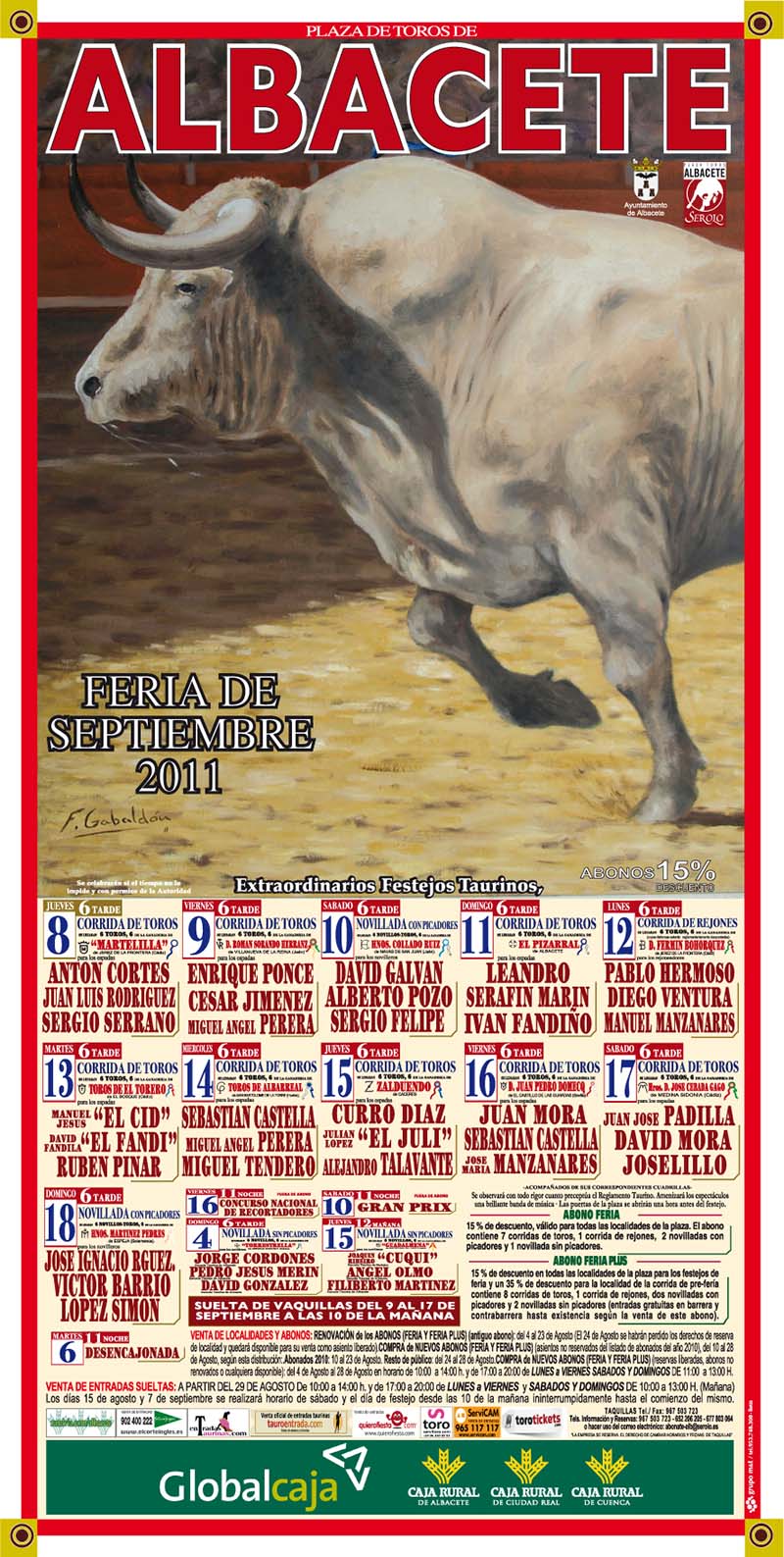 Cartel taurino Albacete, Feria de la Virgen de los Llanos 2011