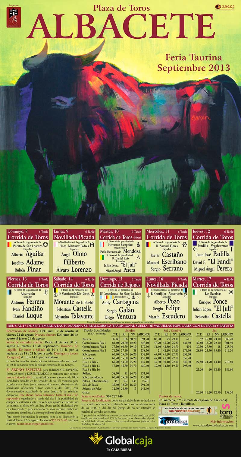 Cartel toros Albacete, Feria de La Virgen de Los Llanos 2013