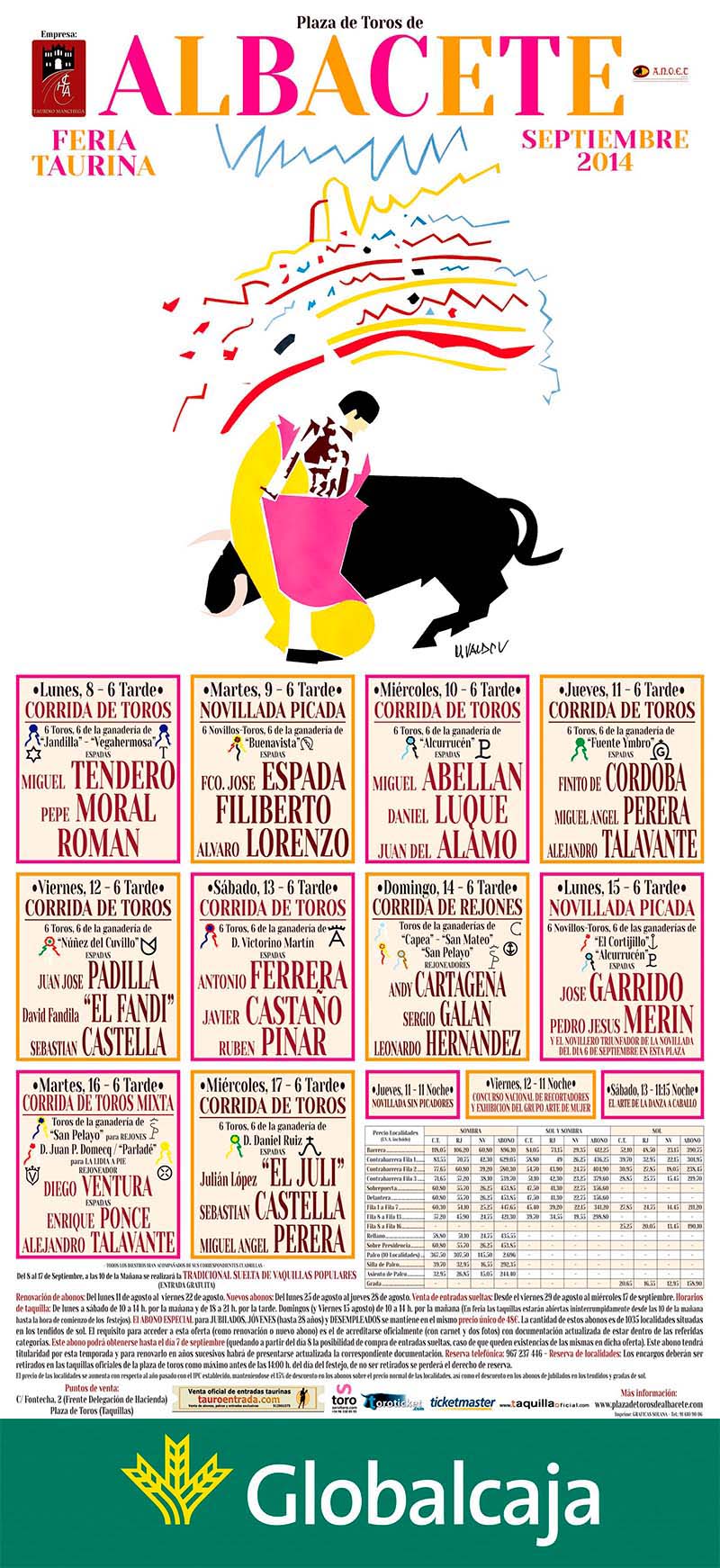 Cartel toros Albacete, feria de La Virgen de Los Llanos 2014